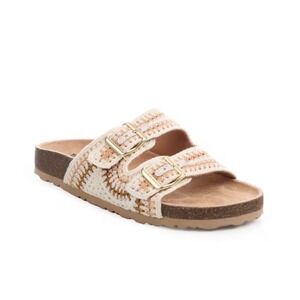 Dirty Laundry Tambour Two Band Slide Sandals 9.5 Boho Crochet Neutral Casual